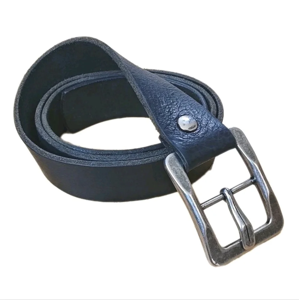 Tobacco Road Italian Leather Belt Men Sz 36 Black Silver Square Buckle Vtg USA